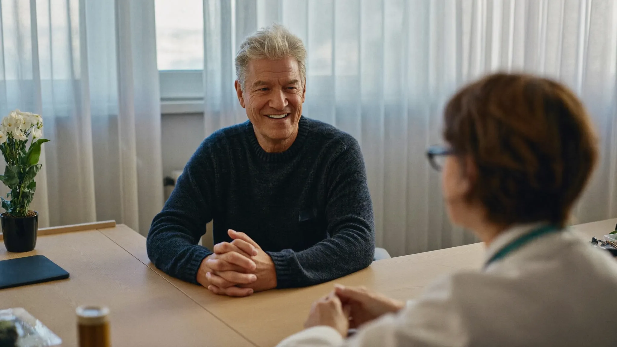 Patient smiling during a dental implant consultation at Good Morning Dental