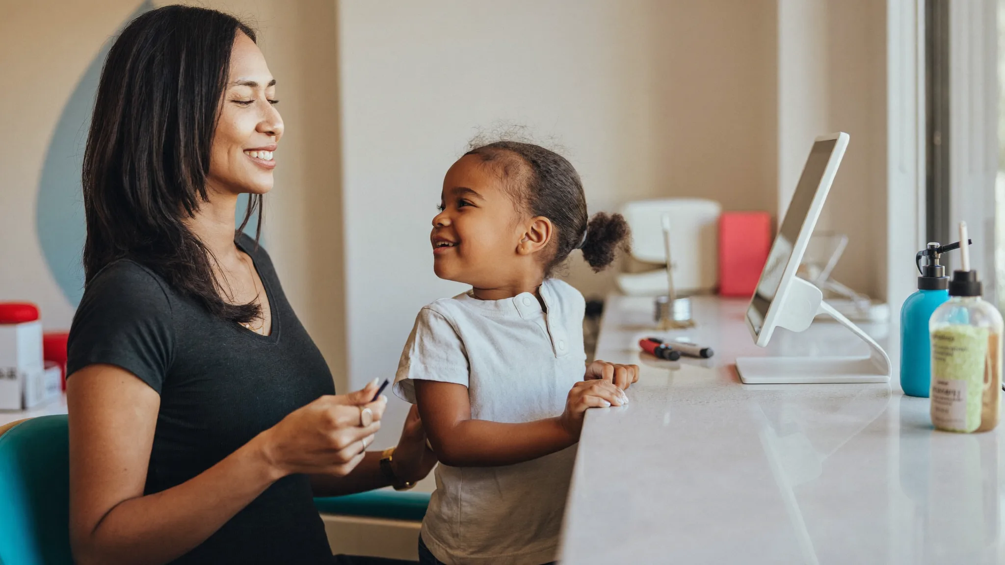 Dentist examining a patient during a routine check-up at Good Morning Dental